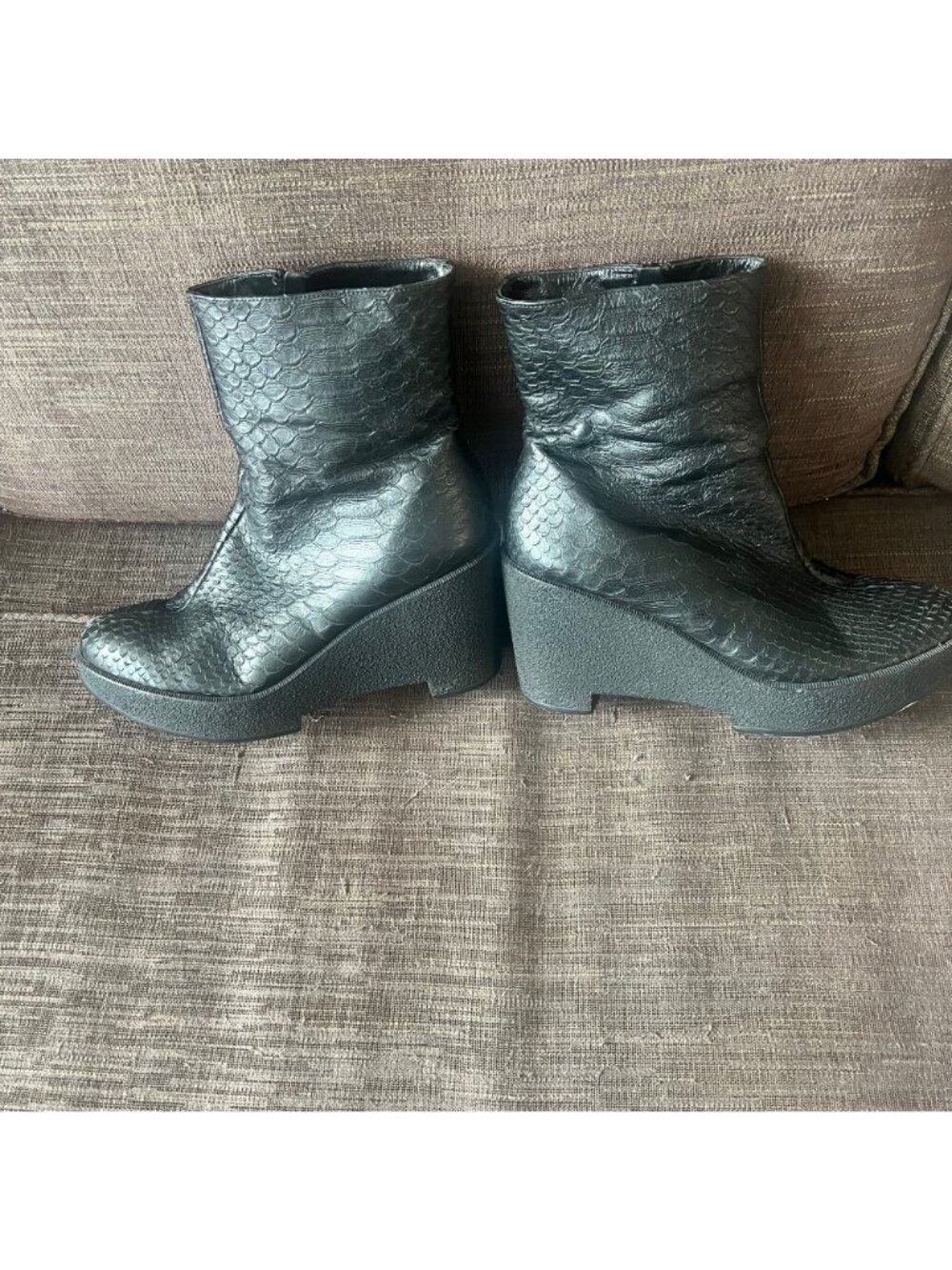 ROBERT CLERGERIE Black Leather Snake Embossed Goth Whimsigoth Wedge Ankle Boots - Picture 3 of 9